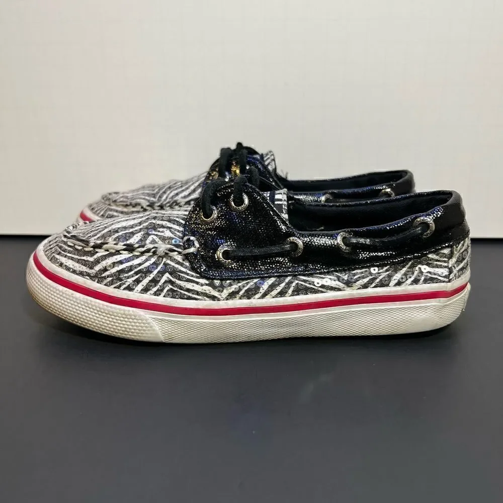 Girls SPERRY Top-Sider Bahama Sequin Zebra Print Boat Shoes / Size 13M